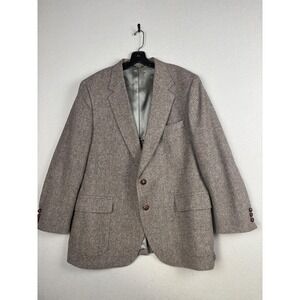 Jamestown Blazer Mens 46 Brown Herringbone Wool Tweed Sport Coat Patch Pockets